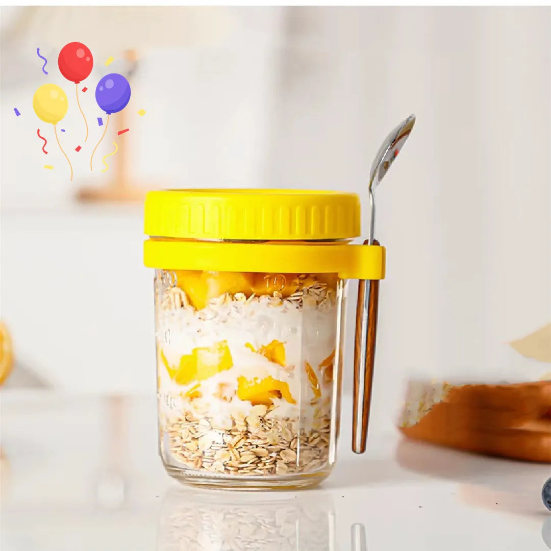 Lisslune | Taza de Desayuno Portátil Multifuncional con Tapa y Cuchara - ¡Perfecta para Avena, Cereal, Nueces, Yogur, Ensalada y Más! Vaso Resistente al Calor para Jugo y Leche en Movimiento