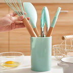 ChefEase – Set de utensilios de cocina de silicona de 12 piezas con mangos de madera