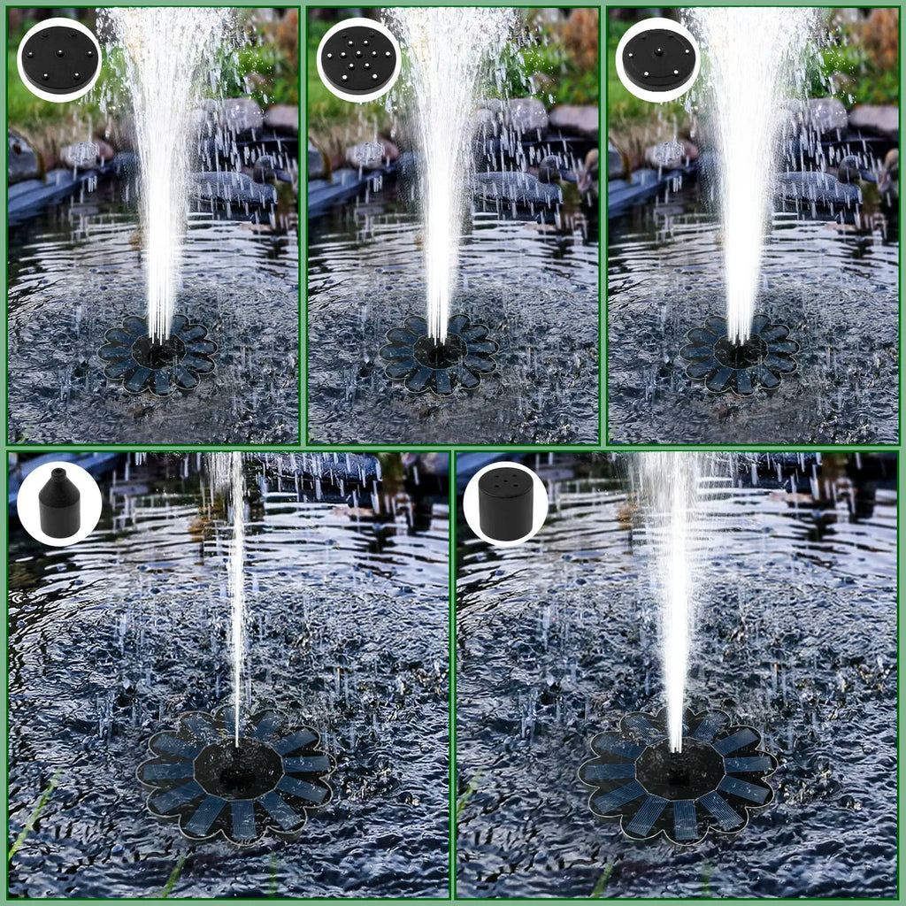 Fuente Solar Primavera de Jardín | 5 Boquillas Intercambiables | Ahorro Energético y Sin Mantenimiento | Para estanque, baño de aves y balcón