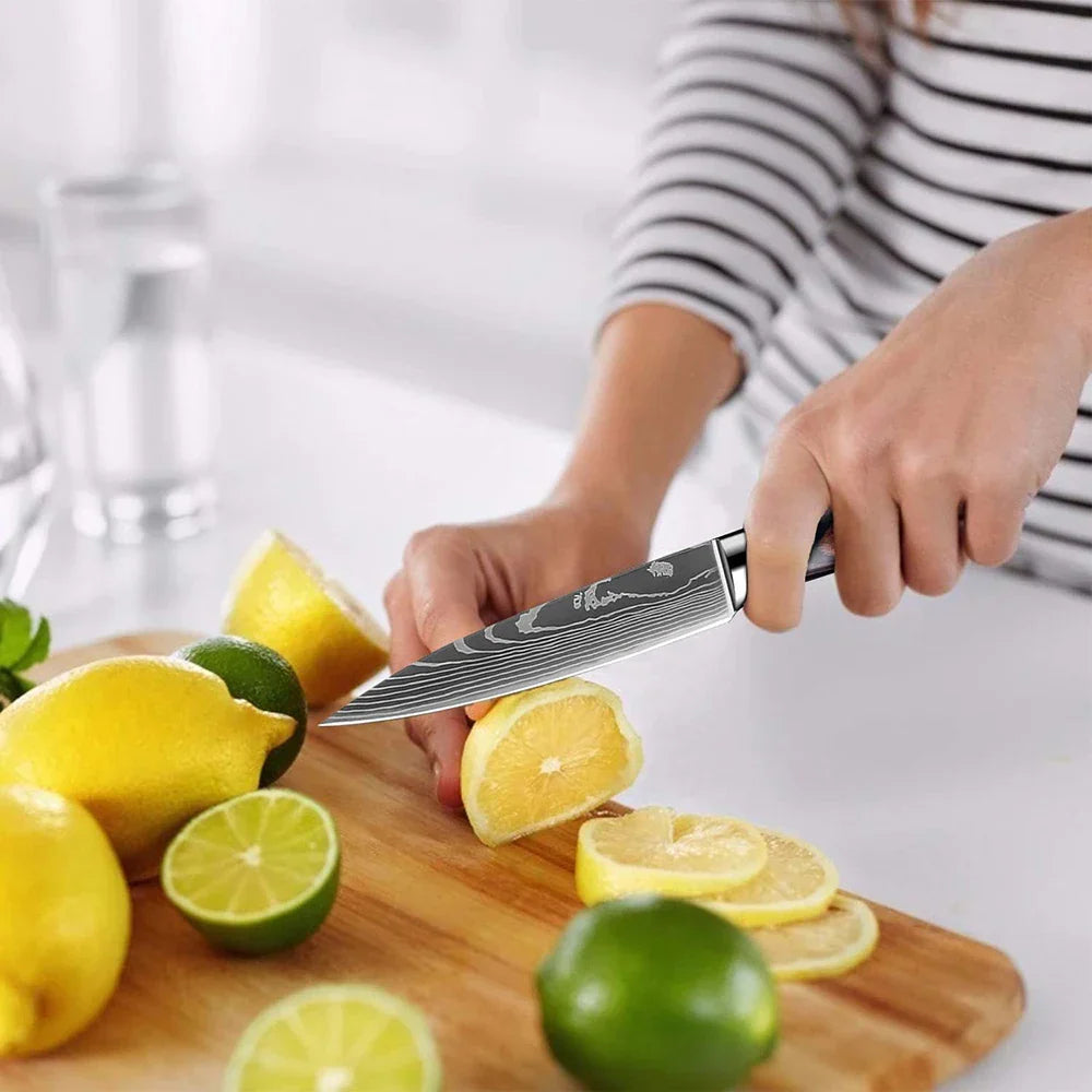 Skorter | Juego de cuchillos de cocina XITUO - 1-9PCS Cuchillos de chef, Santoku y de fruta de acero inoxidable 7Cr17Mov con mango ergonómico de Pakkawood