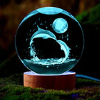 Mariluna Bola de Cristal Delfín | Grabado en 3D con Láser & Base LED | Motivo Lunar y Marino