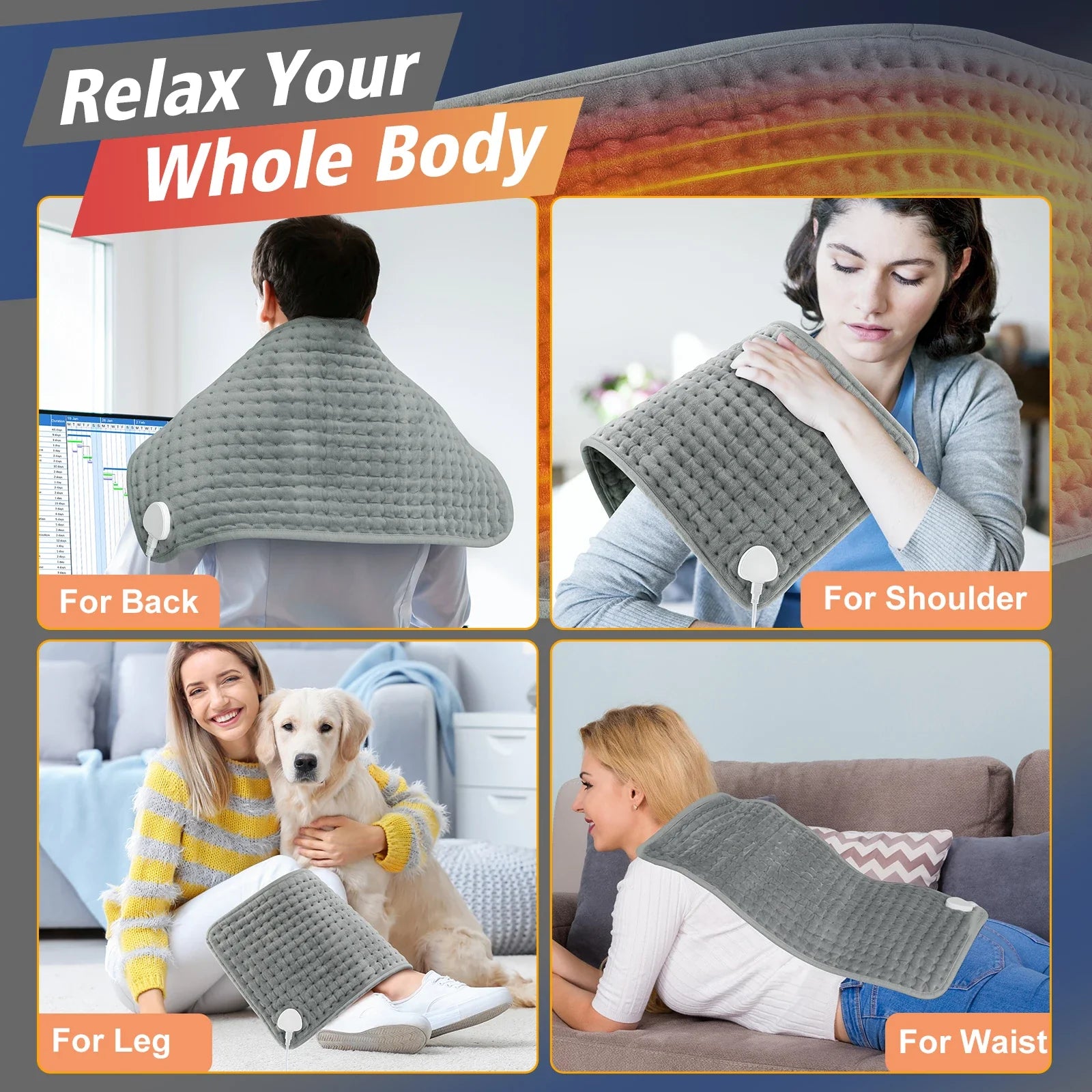 CosiTherm Almohadilla térmica | 9 niveles de temperatura y 4 opciones de temporizador | Microfleece súper suave | 58×29 cm