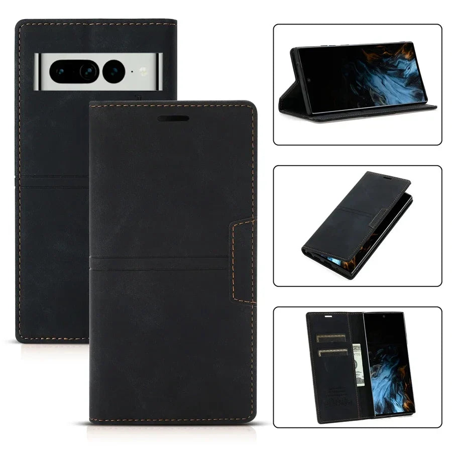 Funda tipo cartera para Google Pixel: funda magnética con tapa y compartimentos para tarjetas