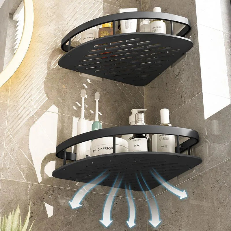AquaSpace Pro | Estante de ducha de esquina sin taladrar | Aluminio | Resistente al óxido y a la carga | Estante de baño en negro, blanco, plata o negro-dorado