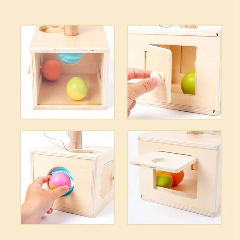 Montessori - Pista de canicas y rompecabezas de madera para niños pequeños