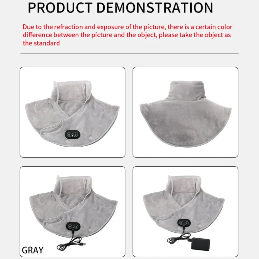 Masajeador de cuello y hombros térmico ThermoLiva | Almohadilla térmica USB con vibración | 3 niveles de temperatura y temporizador | Suave felpa