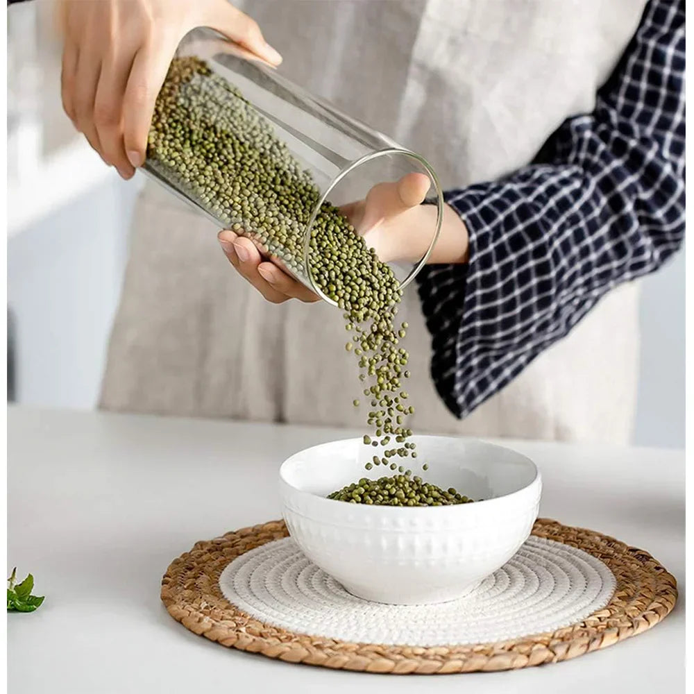 Conjunto de Tarros de Vidrio PureVorrat – Envases con Tapa de Madera | Hermético y Elegante | Almacenamiento Moderno de Cocina | Brehn