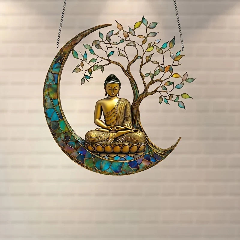 Atrapa Sol Acrílico ZenLight | Decoración en 2D de Buda | Accesorio para Ventanas y Hogar | Diseño Espiritual de Interiores