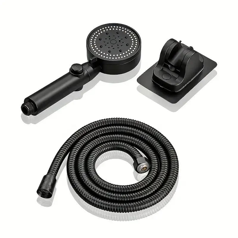 Skanto | Aquaflex – Cabezal de ducha de alta presión negro con soporte y manguera