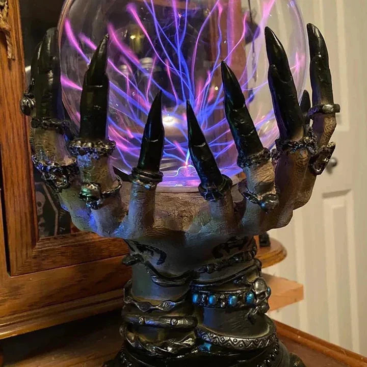 DarkAura - Lámpara de mano esquelética gótica con bola de cristal brillante