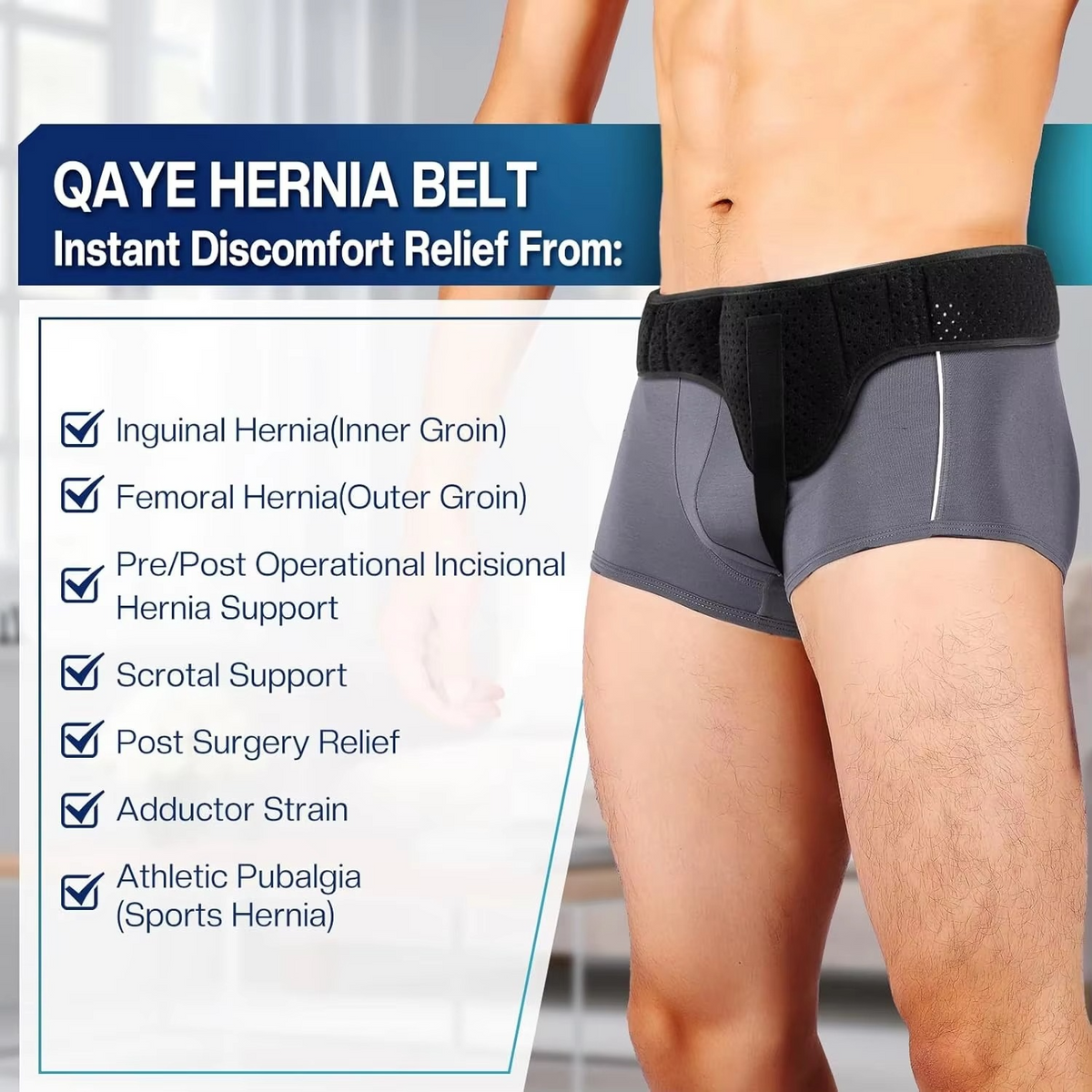 Cinturón de Soporte para Hernia para Hombres y Mujeres con Almohadillas de Compresión Removibles