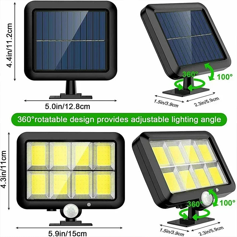 LuminaX Solar | 100 COB LED Lámpara Solar | IP65 | Sensor de Movimiento y 3 Modos | Iluminación Exterior Inalámbrica