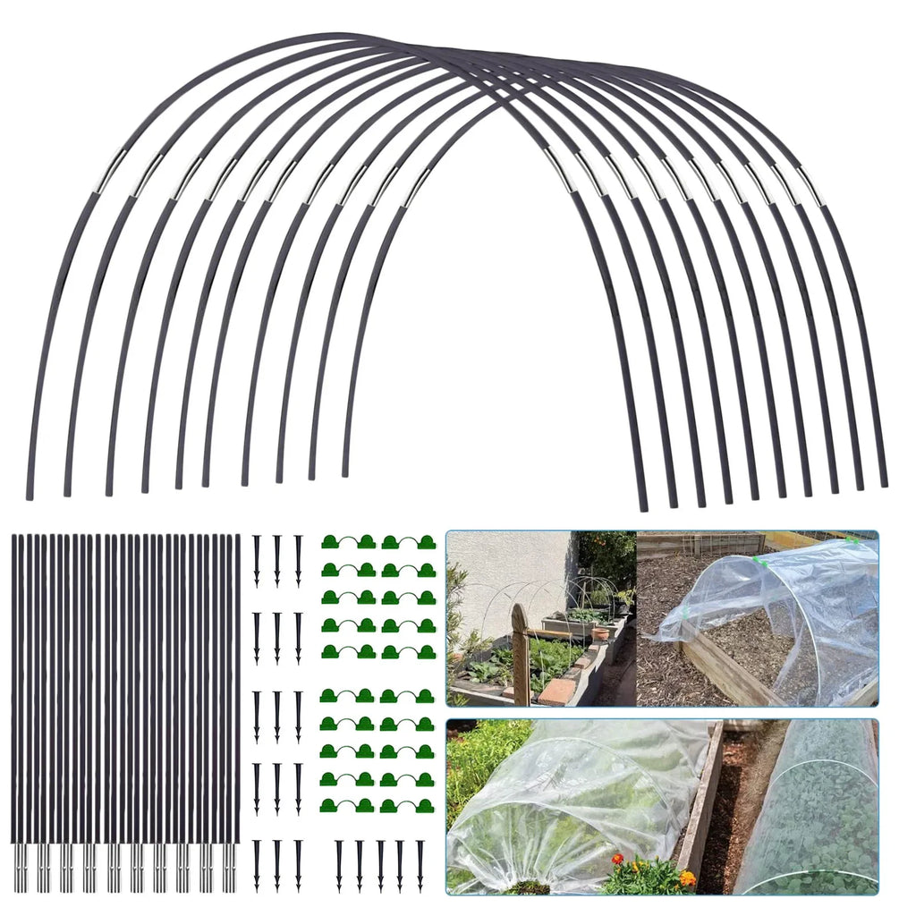 Conjunto de Arcos de Jardín FlexGrow de Fibra de Vidrio | Túnel de Plantación DIY para Huertos y Cultivos | Resistente a la Corrosión y Reutilizable | Incluye Conectores