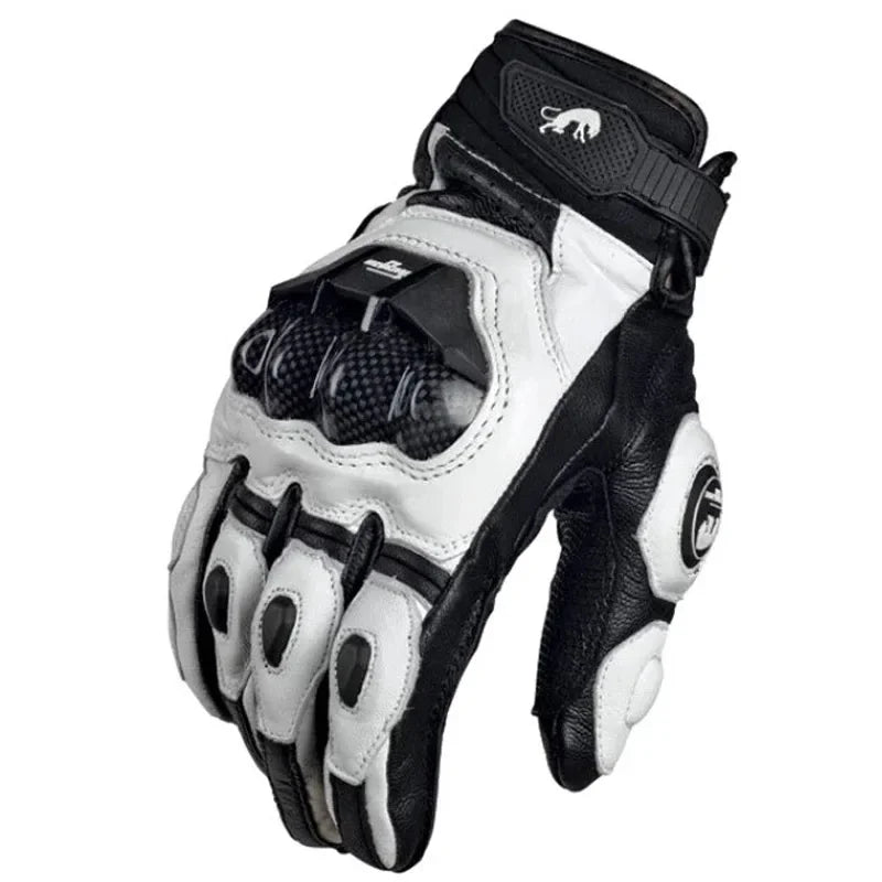 Guantes de moto RidePro Carbon | Impermeables y cortavientos | Compatibles con pantalla táctil | Protectores de cuero auténtico | Para verano e invierno