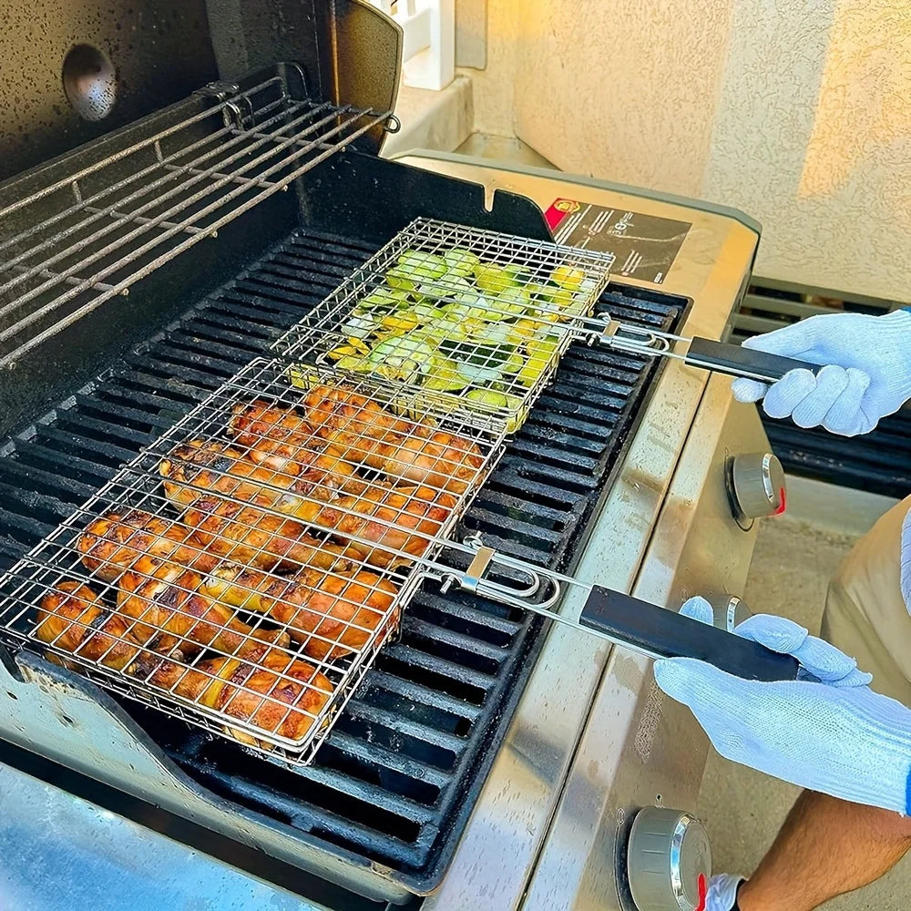 Kalsten | Canasta BBQ Grillaro | Plegable y Antiadherente | Acero Inoxidable y Resistente al Calor | Para Carnes y Verduras