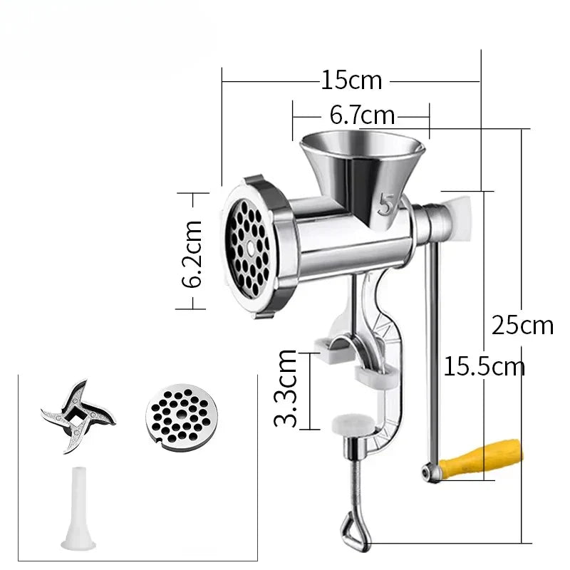 Carvallo-Köttkvarn MeatMaster ProManuell | Acero inoxidable con soporte de mesa | Para carne, verduras y relleno de salchichas | 20×15 cm