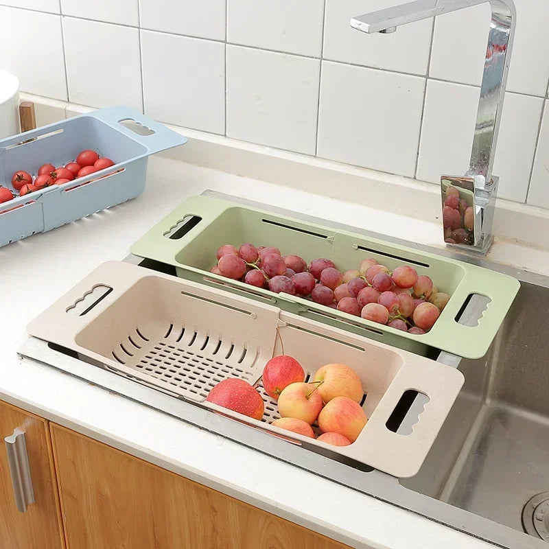 FlexDrain Escurridor de Cocina – Organizador de Fregadero Ajustable | Drenaje Automático & Deshidratador de Frutas y Verduras | Accesorios de Cocina Ahorra Espacio | Brehn
