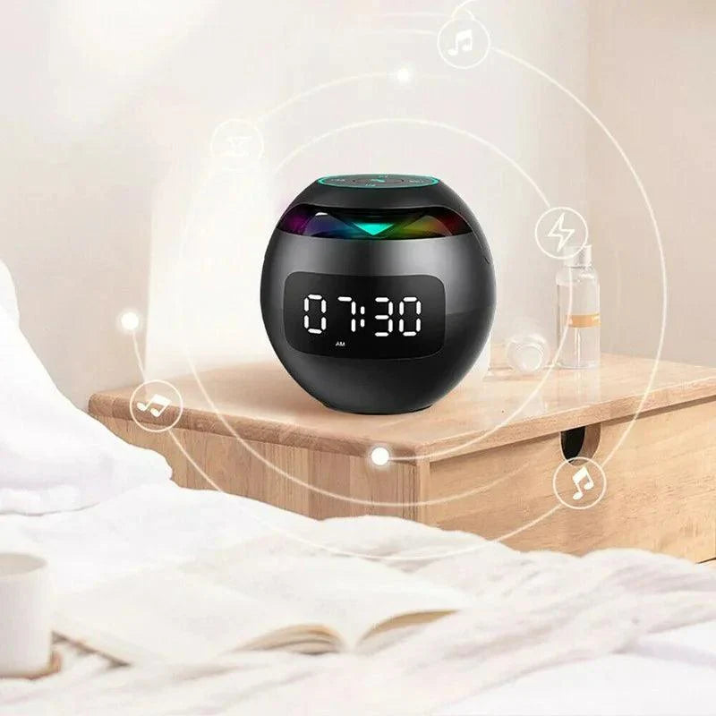 Reloj despertador con altavoz esférico | Bluetooth 5.0 | Luz nocturna LED | Batería de 2200 mAh