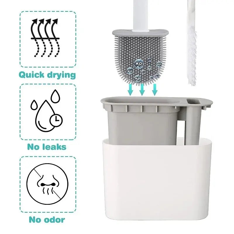 Cepillo de inodoro HygieBrush DuoClean | Set de cepillo de inodoro 2 en 1 de silicona con soporte de pared | Antibacteriano y ahorra espacio