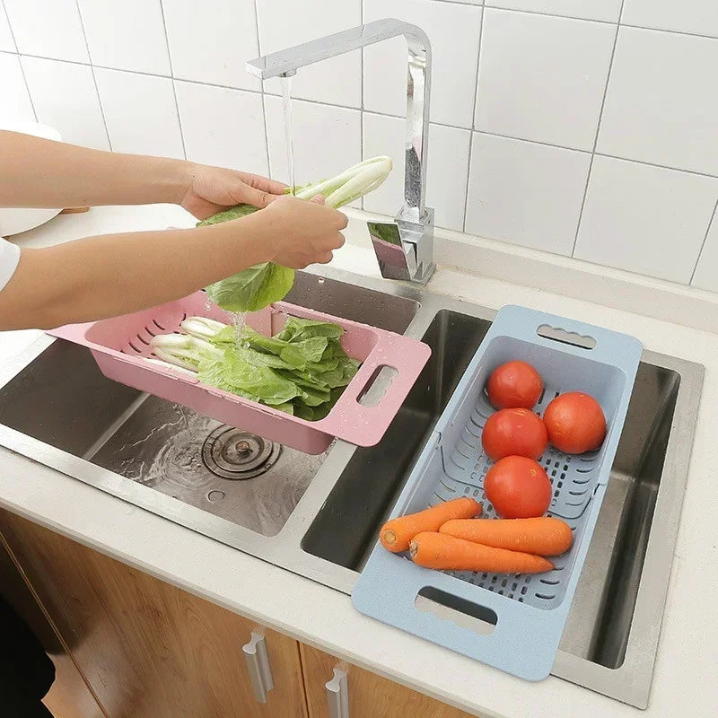 FlexDrain Escurridor de Cocina – Organizador de Fregadero Ajustable | Drenaje Automático & Deshidratador de Frutas y Verduras | Accesorios de Cocina Ahorra Espacio | Brehn