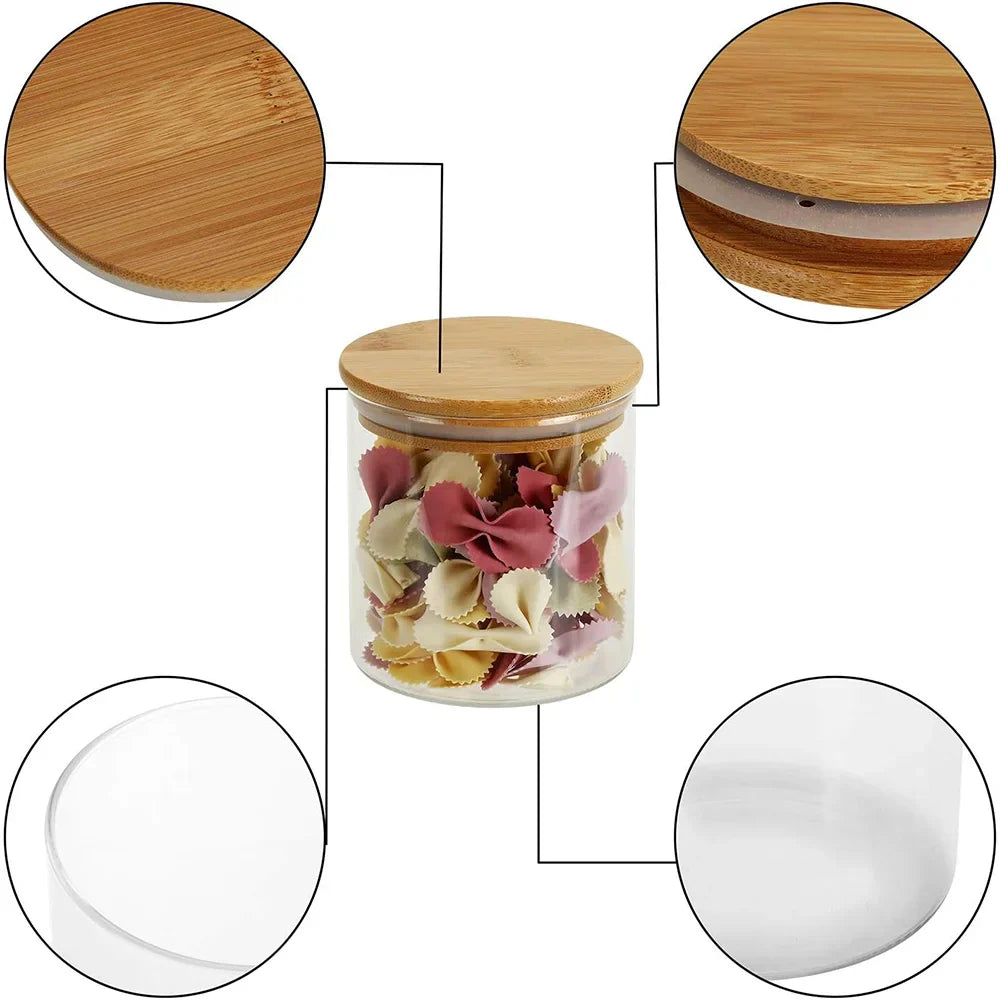Conjunto de Tarros de Vidrio PureVorrat – Envases con Tapa de Madera | Hermético y Elegante | Almacenamiento Moderno de Cocina | Brehn