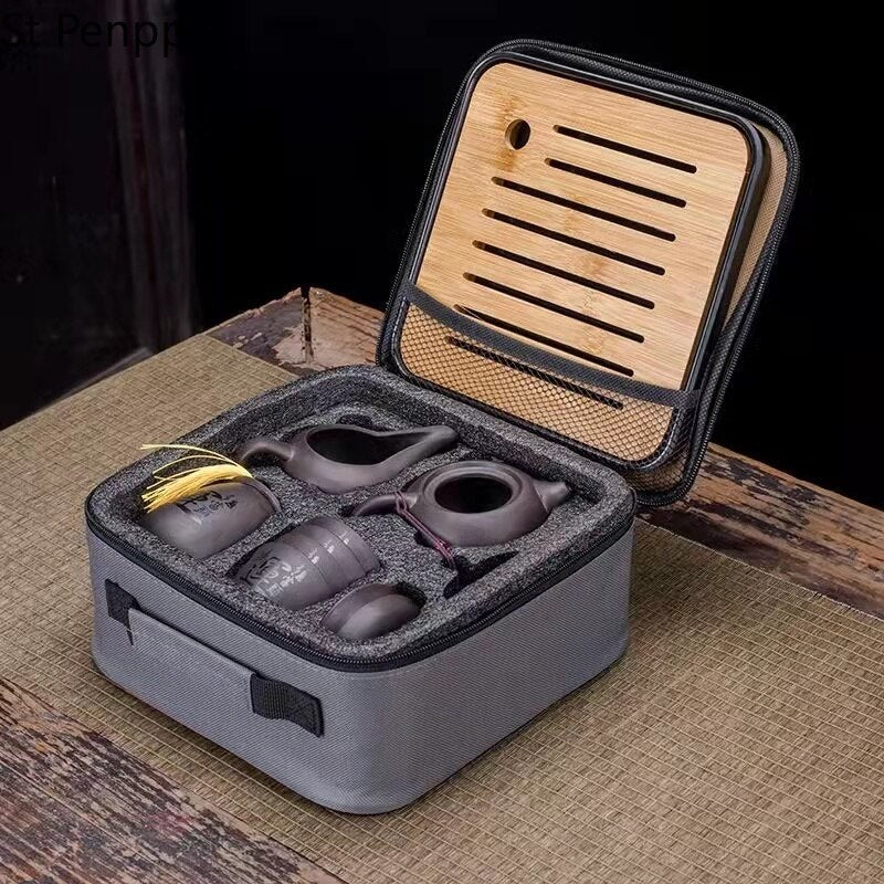 Juego de Té Retro de 9 piezas Diseñador Cool Purple Sand Set de Cerámica Tetera Juego de Té Kong Fu de Viaje Tetera de Porcelana de Arena Púrpura Filtro de Té