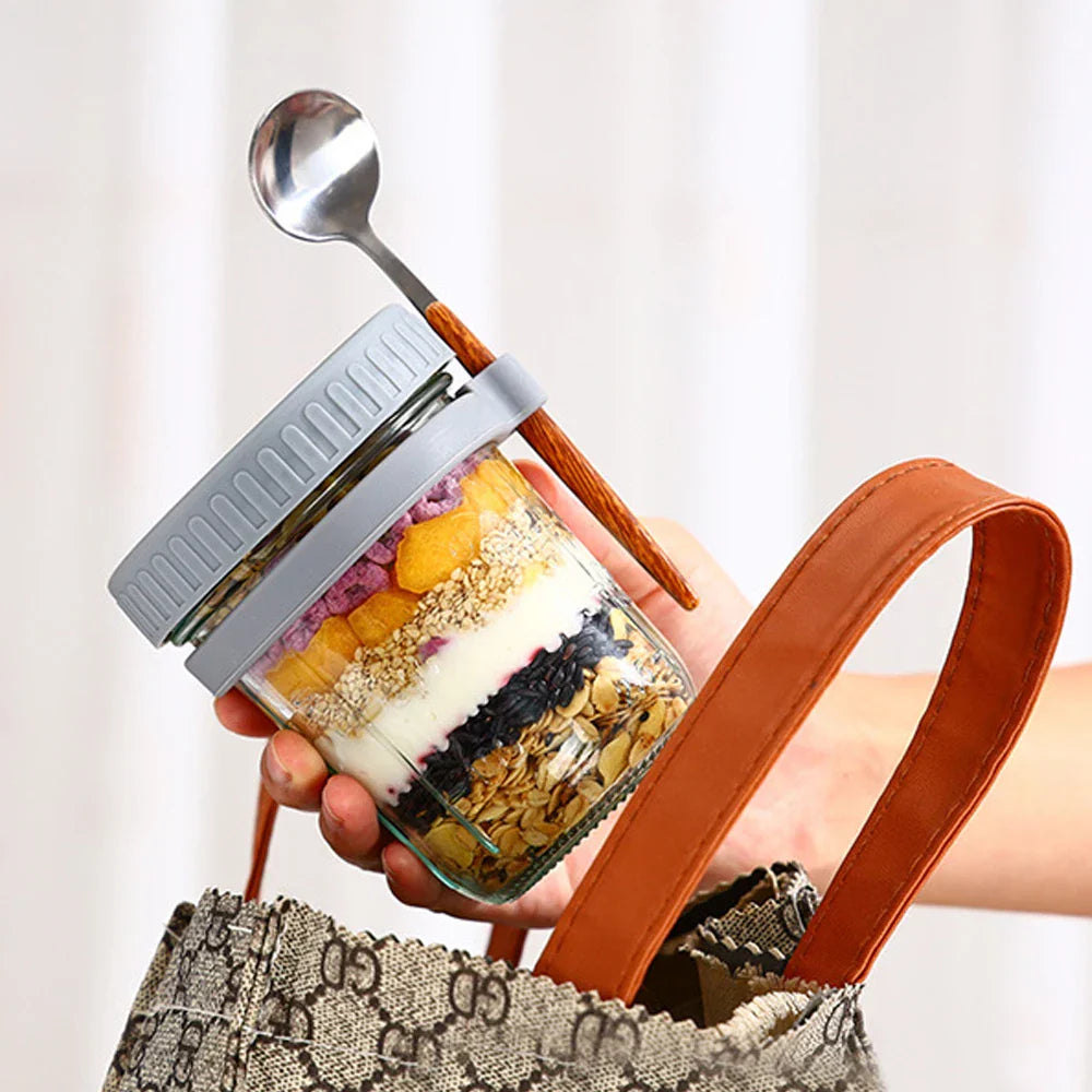Lisslune | Taza de Desayuno Portátil Multifuncional con Tapa y Cuchara - ¡Perfecta para Avena, Cereal, Nueces, Yogur, Ensalada y Más! Vaso Resistente al Calor para Jugo y Leche en Movimiento