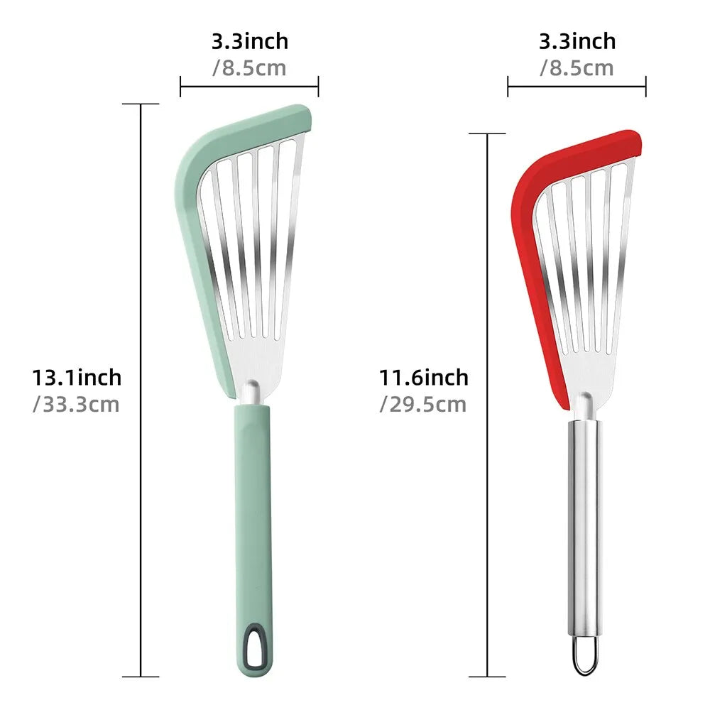 Lisslune | Espátula de Pescado con Borde de Silicona - Acero Inoxidable, Resistente al Calor, Espátula Ranurada para Cocinar