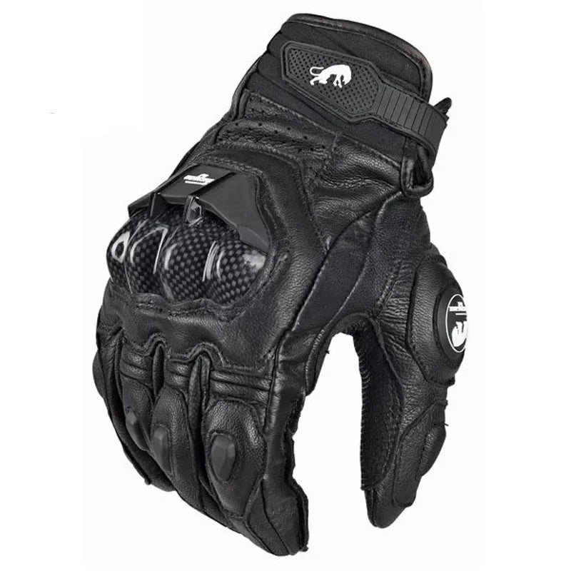 Guantes de moto RidePro Carbon | Impermeables y cortavientos | Compatibles con pantalla táctil | Protectores de cuero auténtico | Para verano e invierno