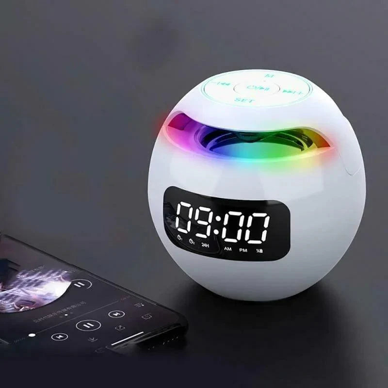 Reloj despertador con altavoz esférico | Bluetooth 5.0 | Luz nocturna LED | Batería de 2200 mAh