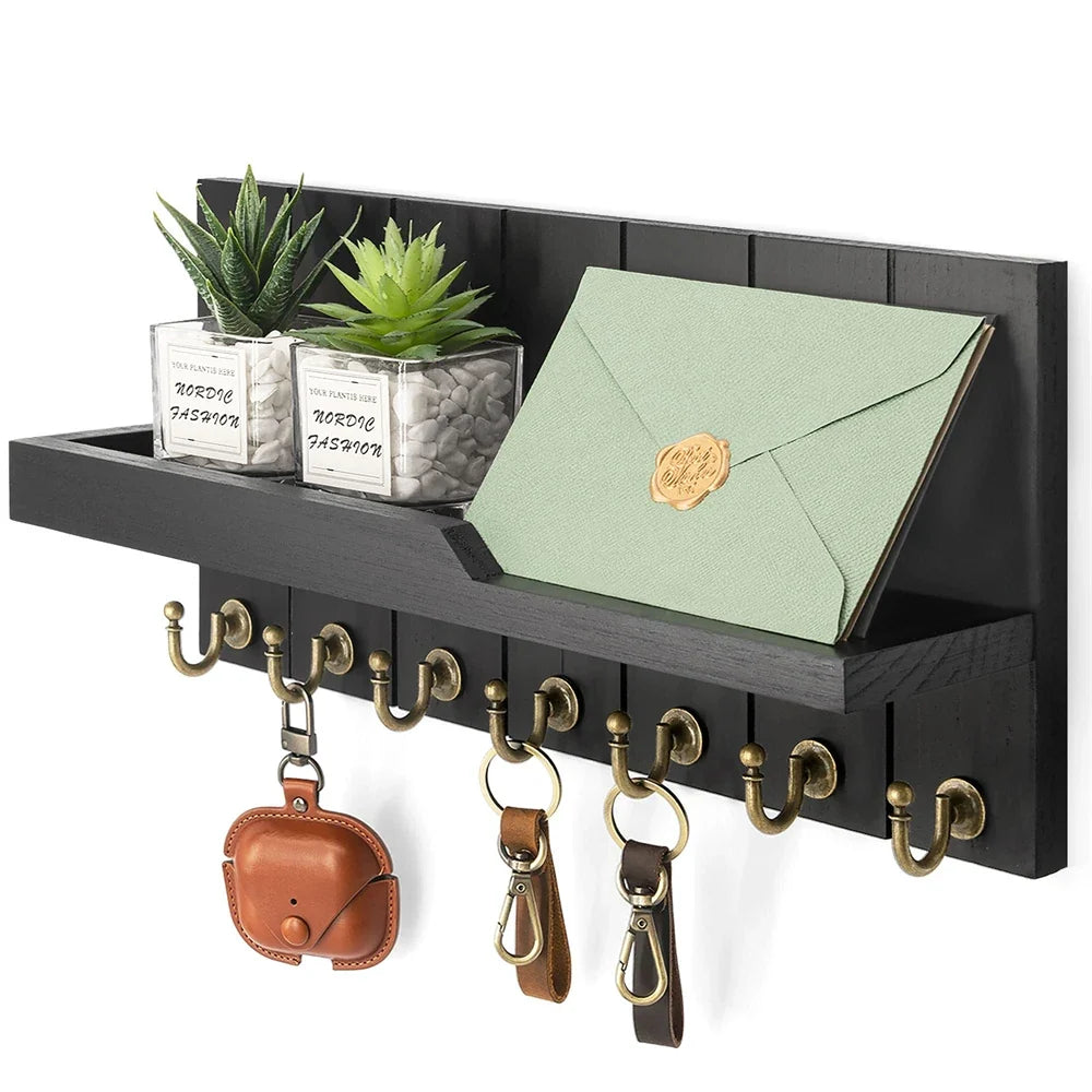 Soporte de Llaves de Madera con Estante - Solución Elegante para Llaves y Correspondencia