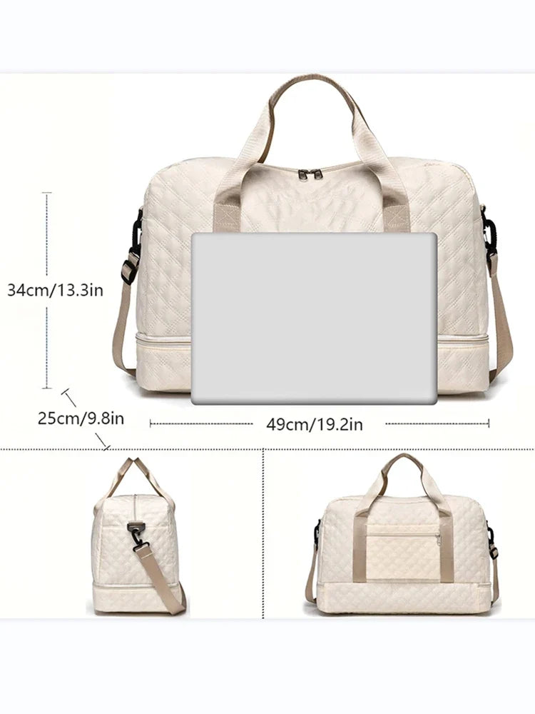 Raumio TravelFlex Bolsa de viaje ligera con diseño de rombos | Gran bolsa de deporte y fin de semana con compartimento para zapatos y compartimento húmedo | Aprobada para equipaje de mano y plegable