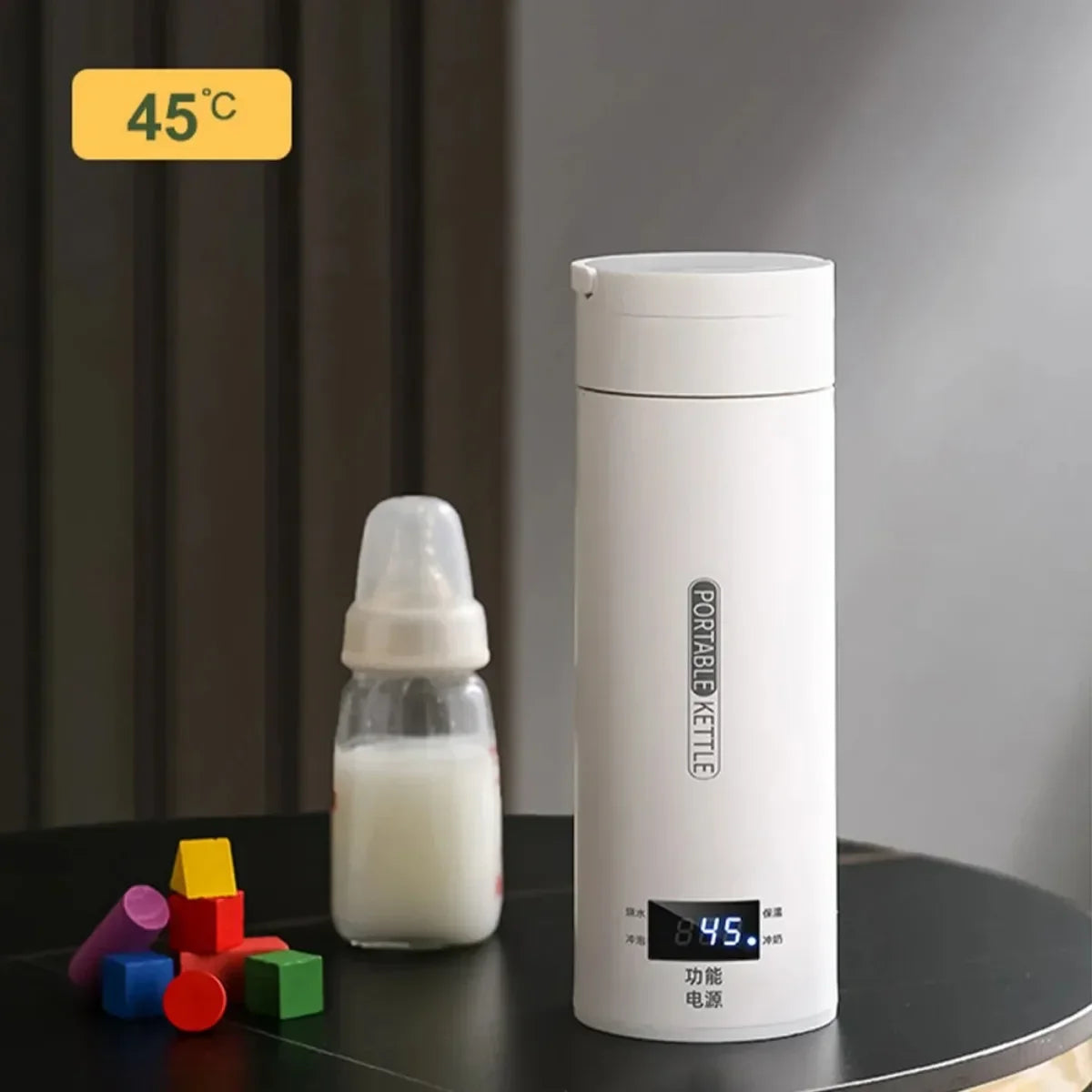 Hervidor de agua eléctrico de viaje | 500 ml | Mini jarra térmica con LCD | Para té y café en el camino
