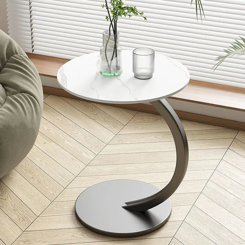 Mesa Auxiliar Redonda Compacta para Sala de Estar y Dormitorio con Estructura Estable