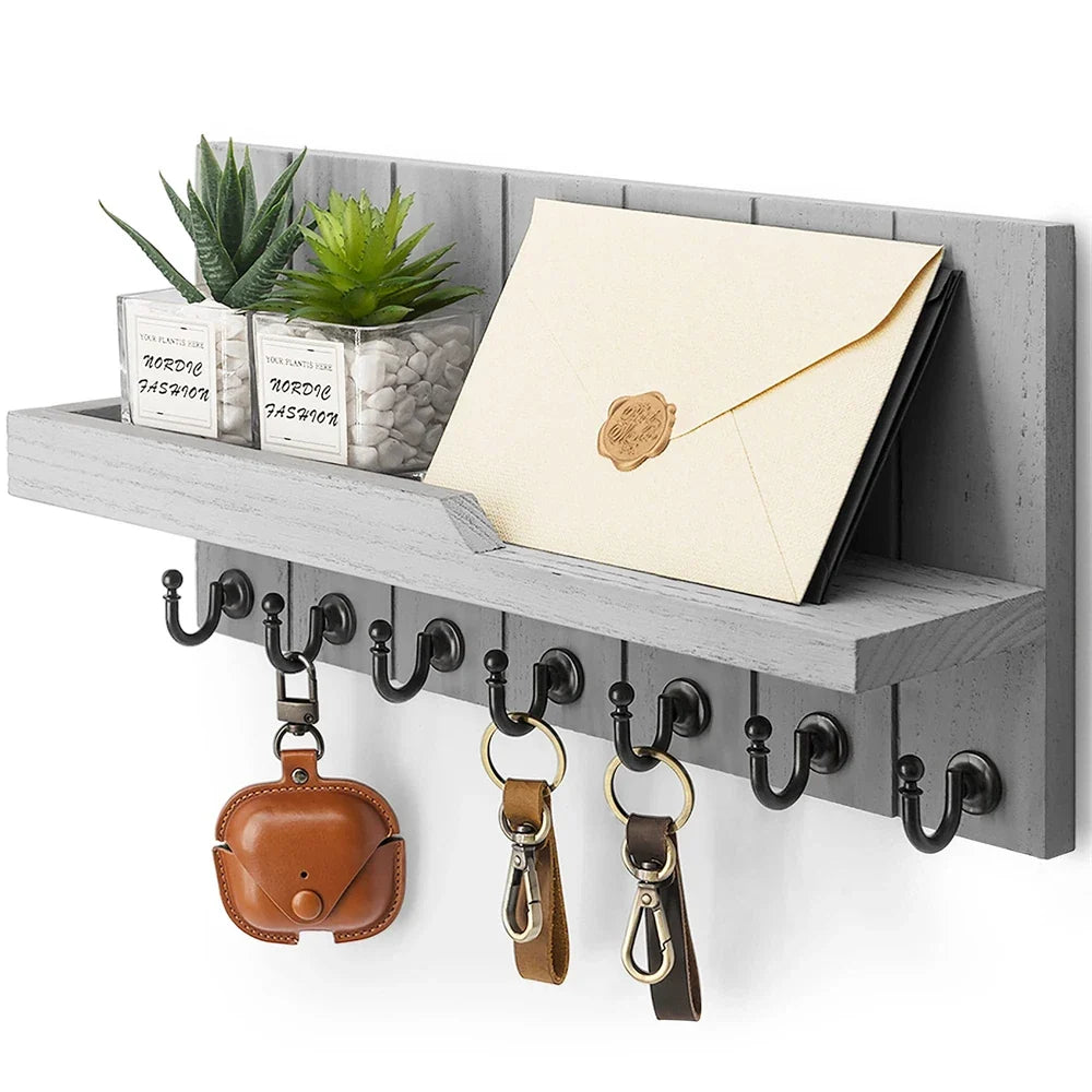Soporte de Llaves de Madera con Estante - Solución Elegante para Llaves y Correspondencia