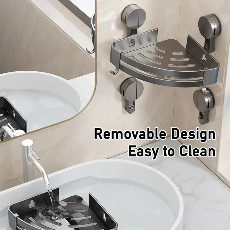AquaGrip Estante de Ducha con Ventosas sin Perforación – Estante de Baño de Aluminio, Montaje en Esquina o Pared