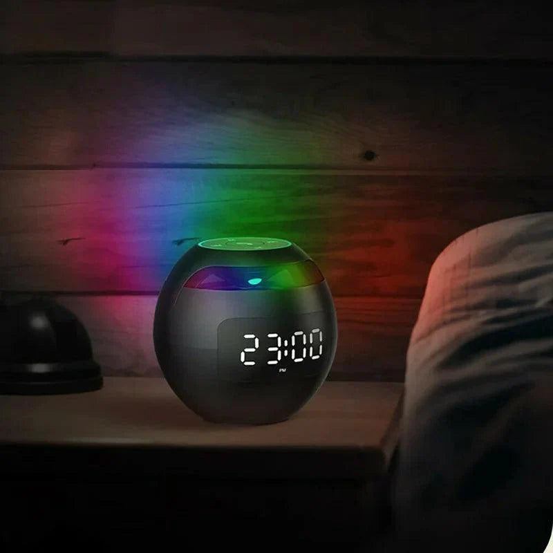 Reloj despertador con altavoz esférico | Bluetooth 5.0 | Luz nocturna LED | Batería de 2200 mAh