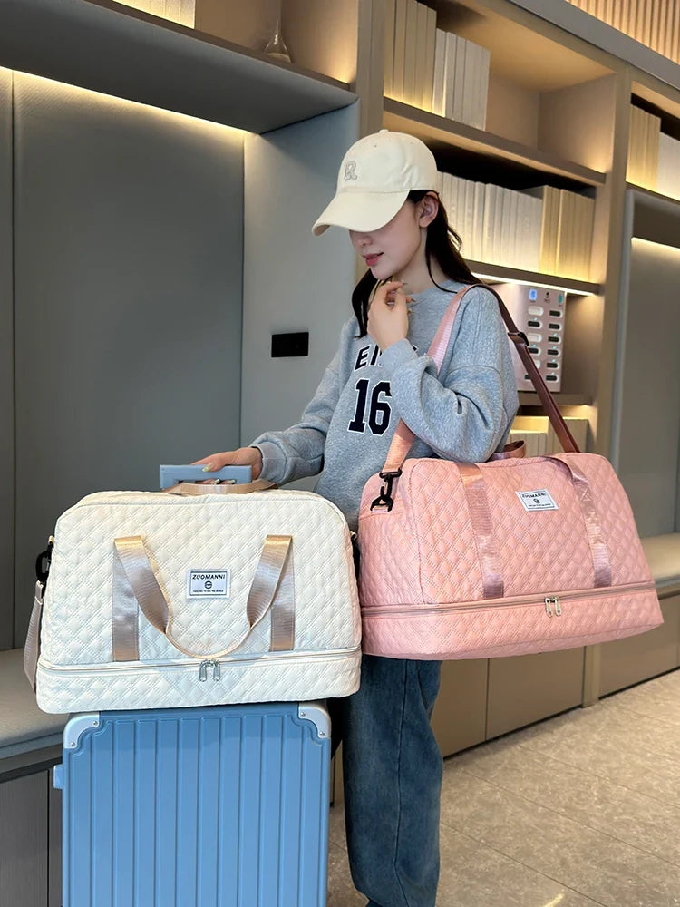 Raumio TravelFlex Bolsa de viaje ligera con diseño de rombos | Gran bolsa de deporte y fin de semana con compartimento para zapatos y compartimento húmedo | Aprobada para equipaje de mano y plegable