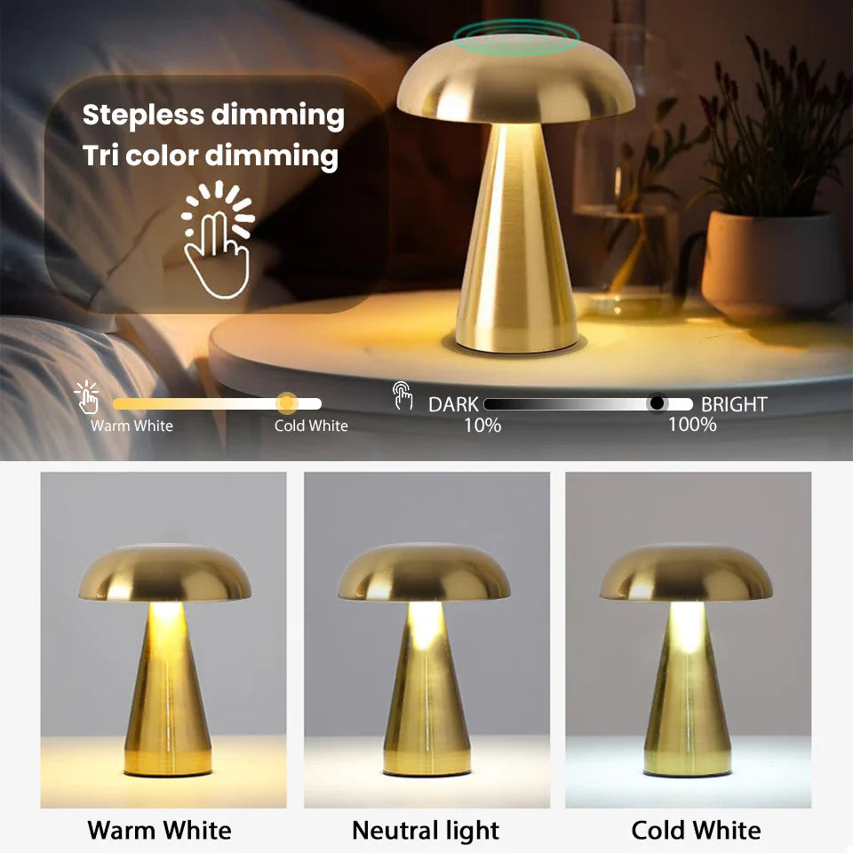 LumoShroom Lámpara de Mesa | Diseño Retro de Hongo | LED y Regulable | Recargable