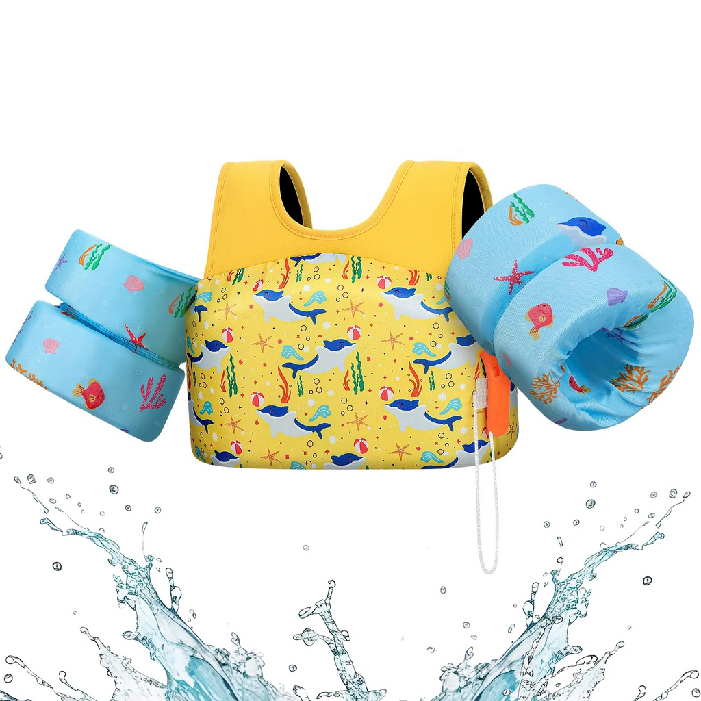 Kalsten | Chaleco de Flotación de Espuma para Niños con Manguitos y Silbato de Seguridad para Nadar y Hacer Kayak