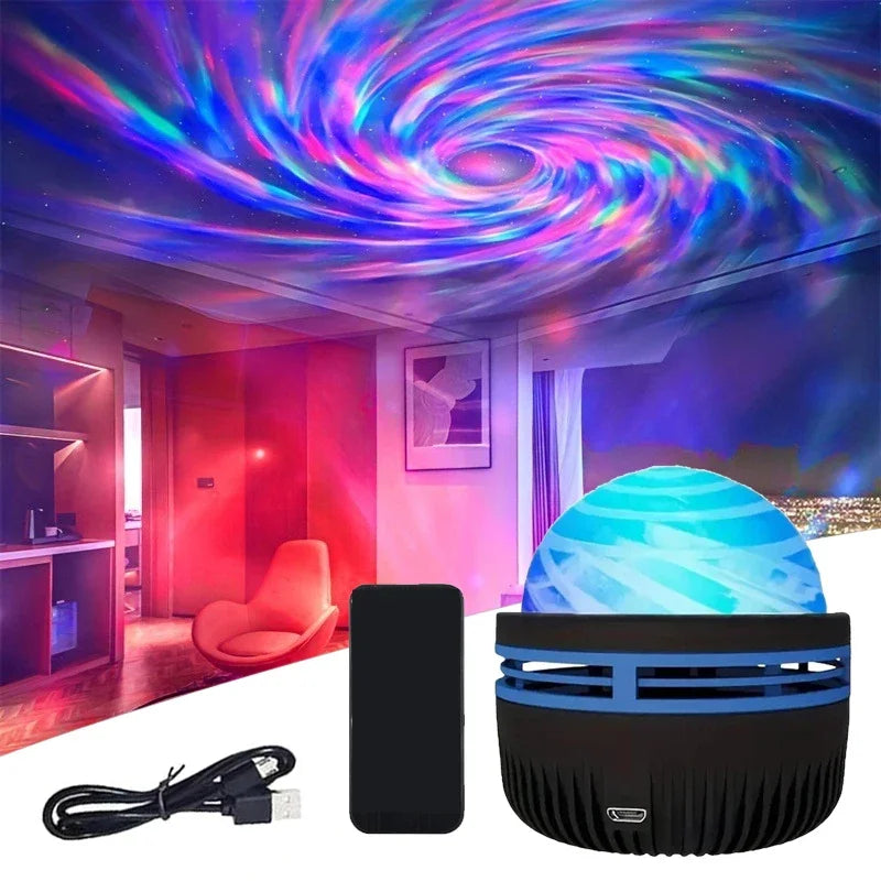 Polariva Proyector de Auroras Boreales | Sincronización de Música y Control Remoto | Luz Ambiental RGB | Carga por USB | 7,8×7,8×8,7 cm