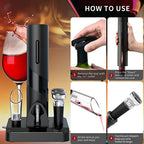 Skanto | Sacacorchos eléctrico – Abrebotellas automático con soporte, cortador de foil y abre latas de cerveza – Abrebotellas de cocina y bar