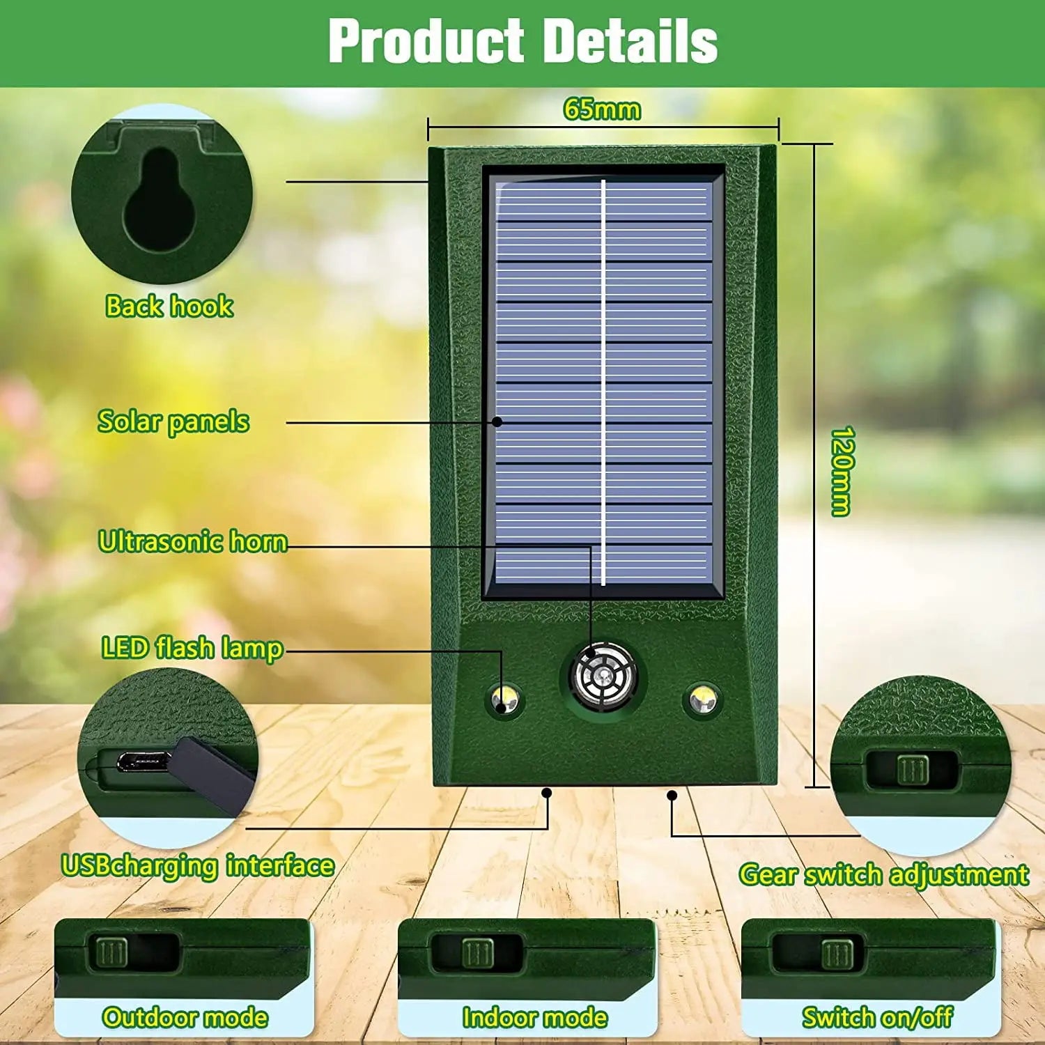 SolarGuardix Repelente Ultrasónico de Aves Solar | Con LED y Sensor de Movimiento | Impermeable IP58 | Cobertura de 600 m²