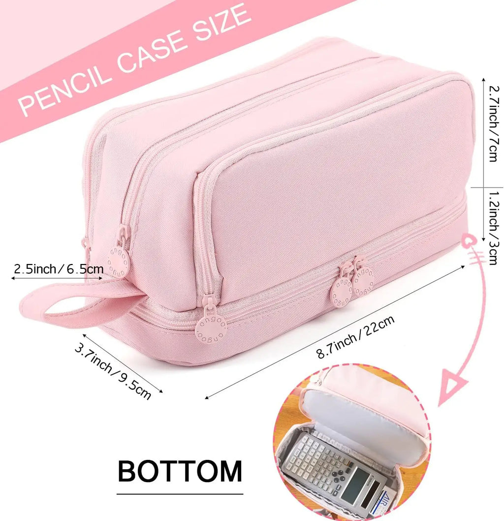 Estuche de lona negra con compartimento para regla | Estuche | Funda de doble capa para uso escolar