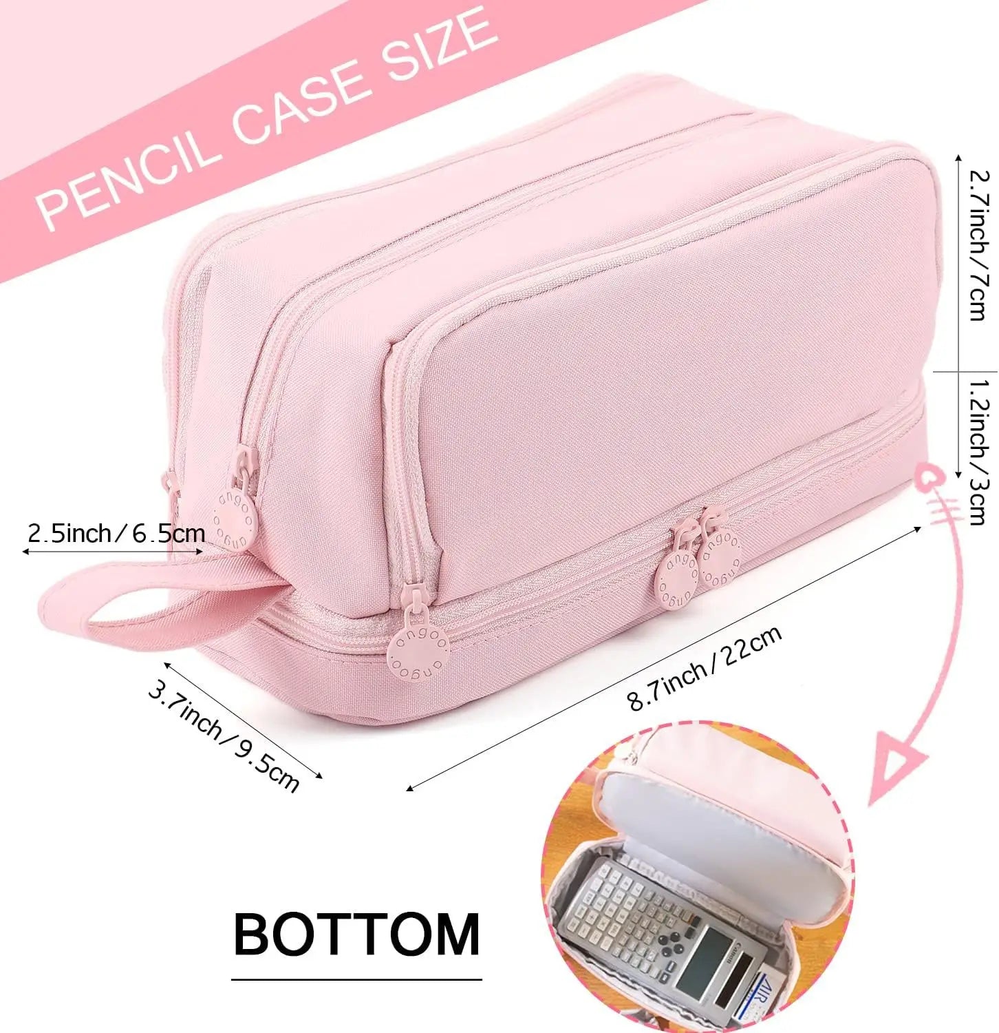 Estuche de lona negra con compartimento para regla | Estuche | Funda de doble capa para uso escolar