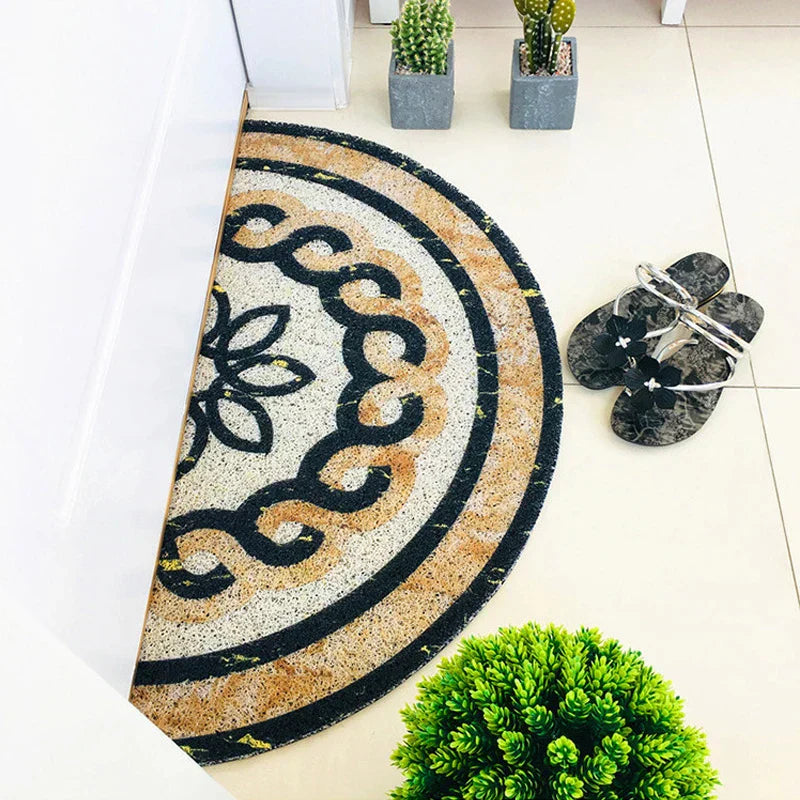 FloraMat - Estilosa alfombra de puerta redonda con atrevidos patrones geométricos