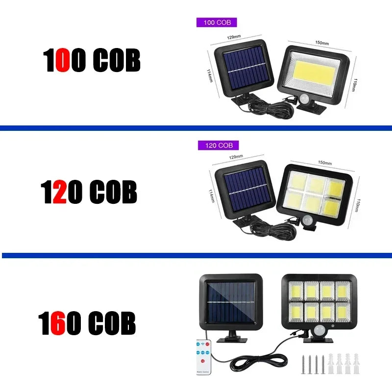 LuminaX Solar | 100 COB LED Lámpara Solar | IP65 | Sensor de Movimiento y 3 Modos | Iluminación Exterior Inalámbrica