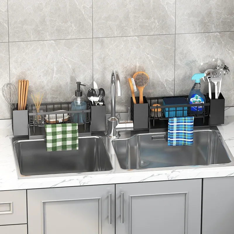 Organizador de Fregadero Ordinaqua | Autodrenante | Soporte para Esponja, Jabón y Paños | Extensible y Higiénico | Plástico ABS