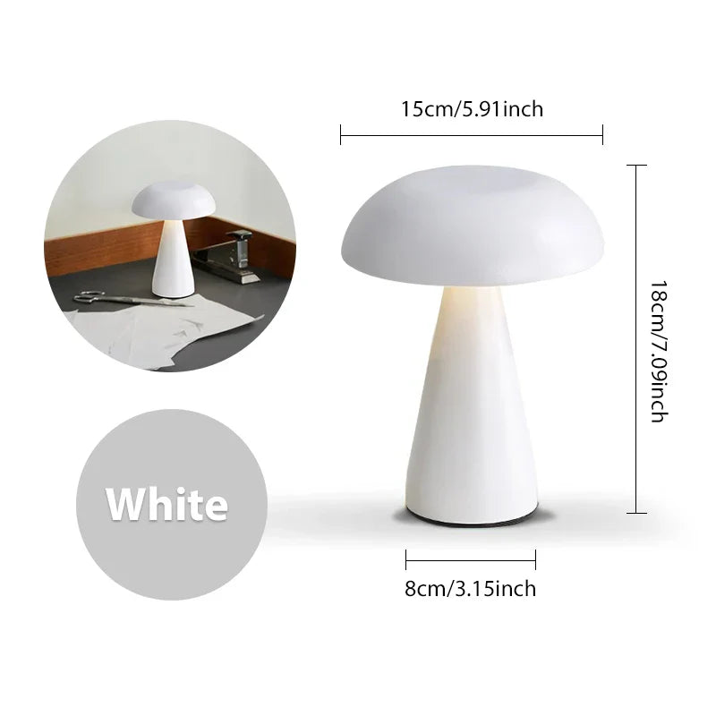 LumoShroom Lámpara de Mesa | Diseño Retro de Hongo | LED y Regulable | Recargable