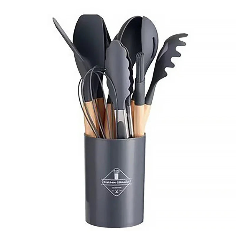 ChefEase – Set de utensilios de cocina de silicona de 12 piezas con mangos de madera | Brehn